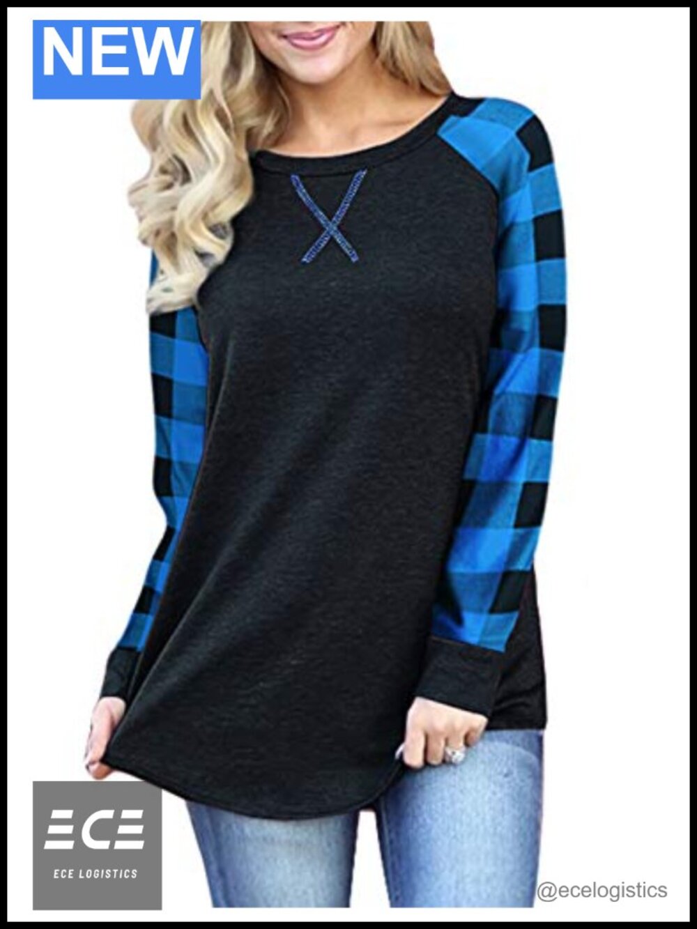 Womens Buffalo Plaid Raglan Long Sleeve Tunic Top for Leggings
